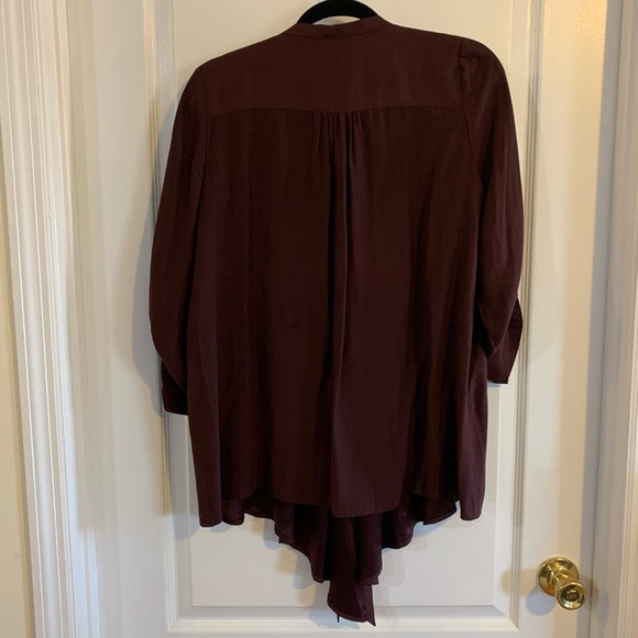 Elizabeth & James Deep Red Silk Tie Front Shirt- L - Picture 5 of 6